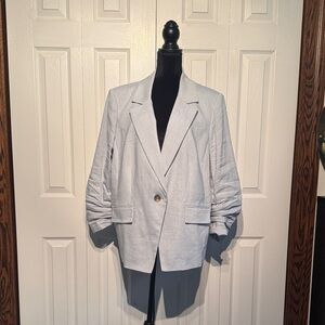 Veronica Beard Pale Blue Ruched-Sleeve Single-Button Blazer